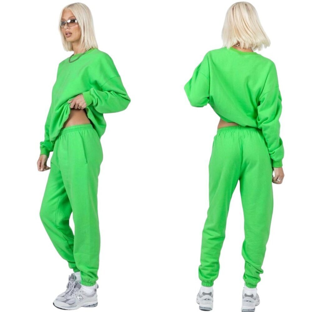 Princess Polly Soft Fleece Knit Track Pants and Crewneck Size 4 Green Set